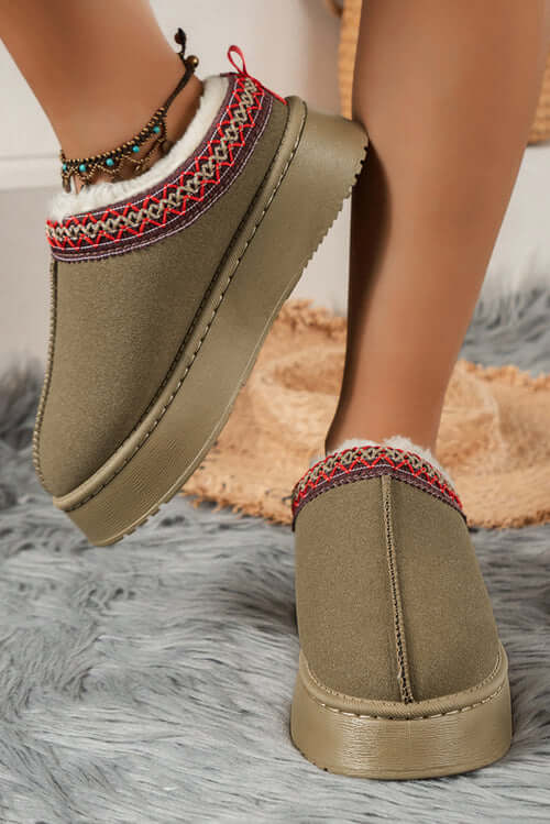 Chestnut Suede Contrast Print Plush Lined Snow Boots