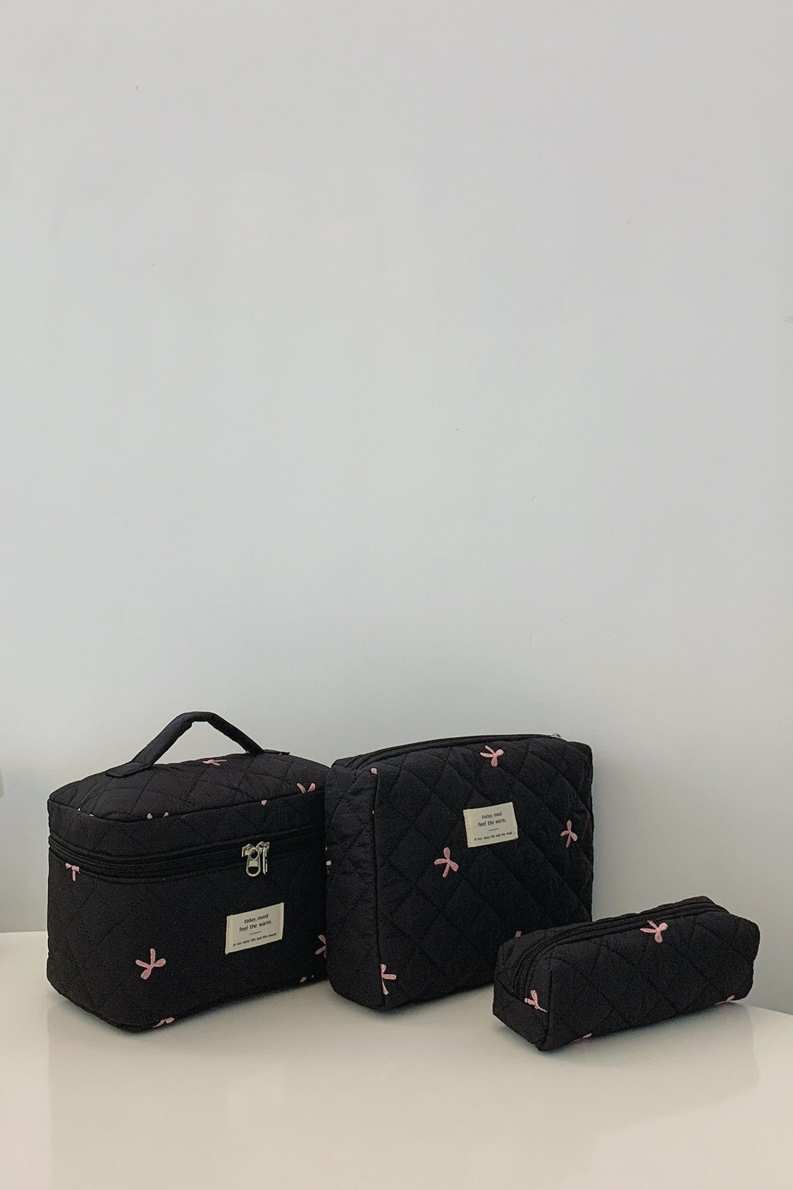 Three Piece Bow Quilted Cloth Storage Bag Set