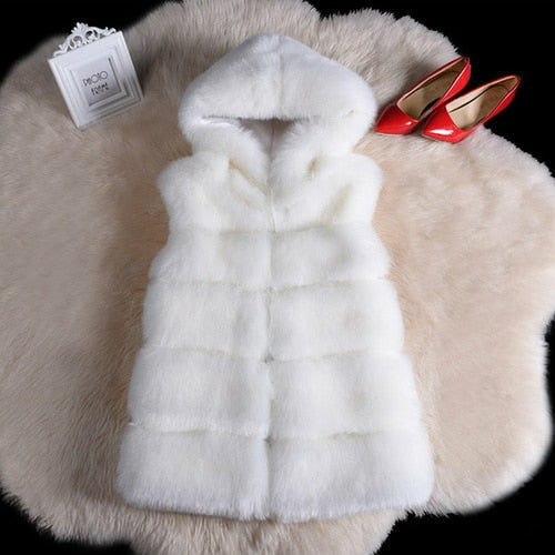 Winter Sleeveless Artificial Fox Fur Coat Gilet Faux Fur Jacket