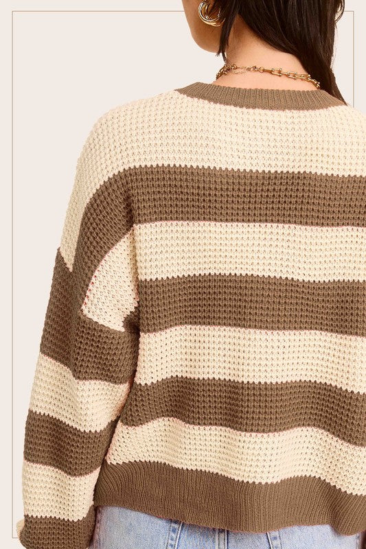 Striped Round Neck Loose Fit Sweater