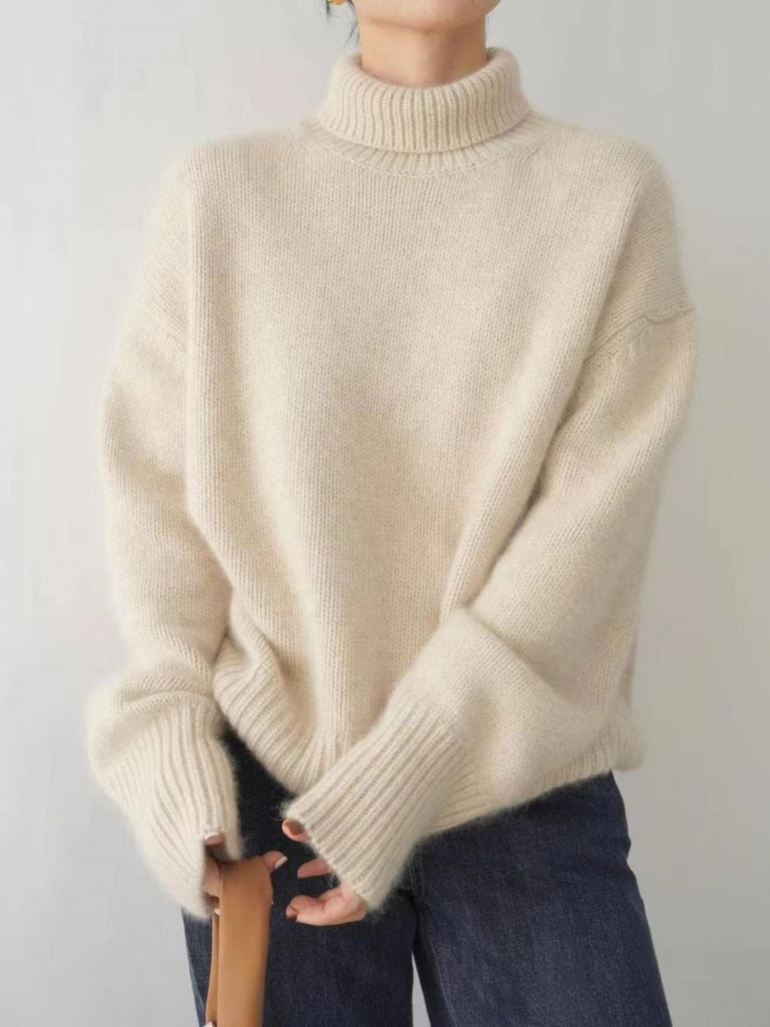 Turtleneck Dropped Shoulder Long Sleeve Sweater