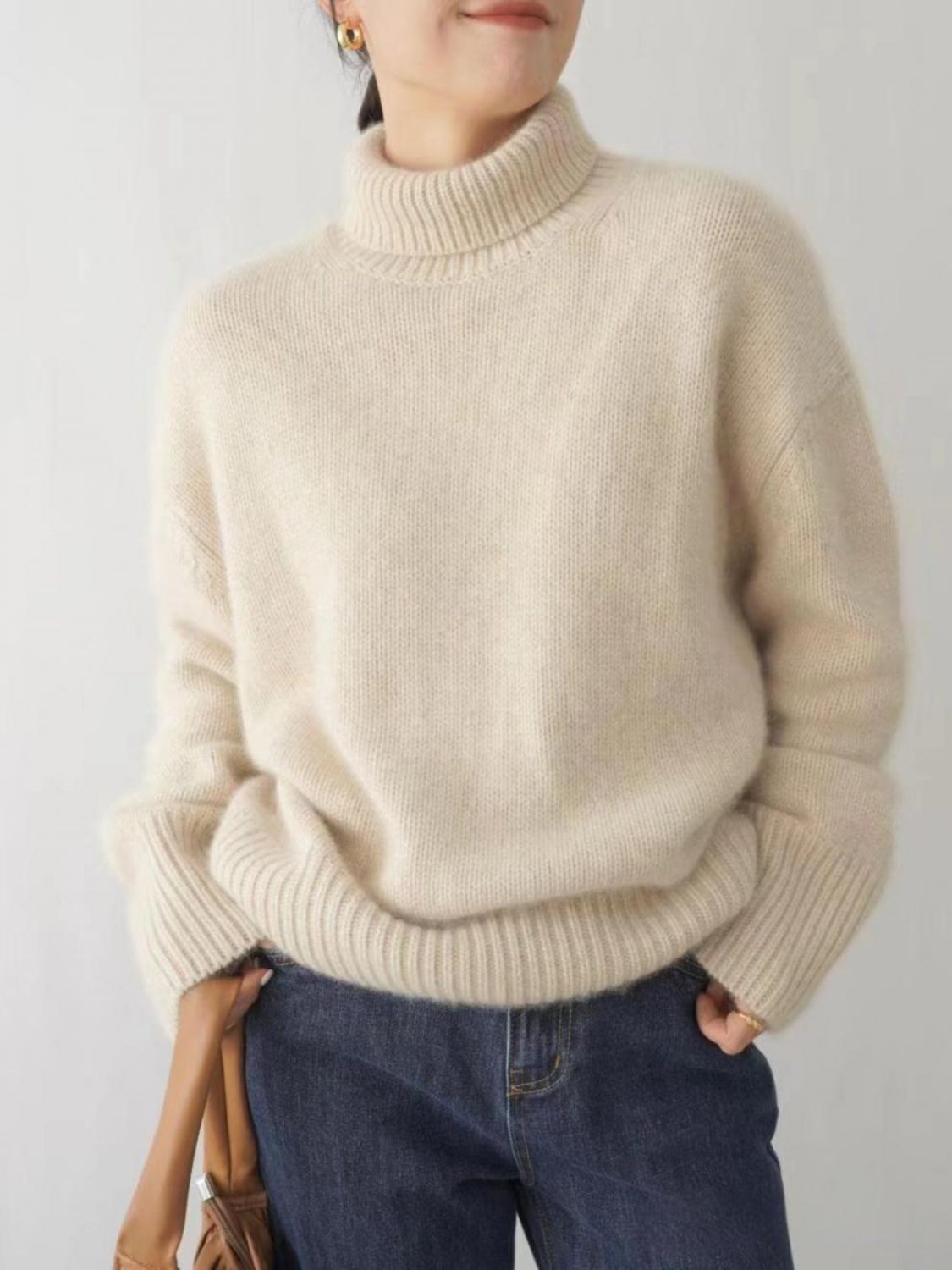 Turtleneck Dropped Shoulder Long Sleeve Sweater