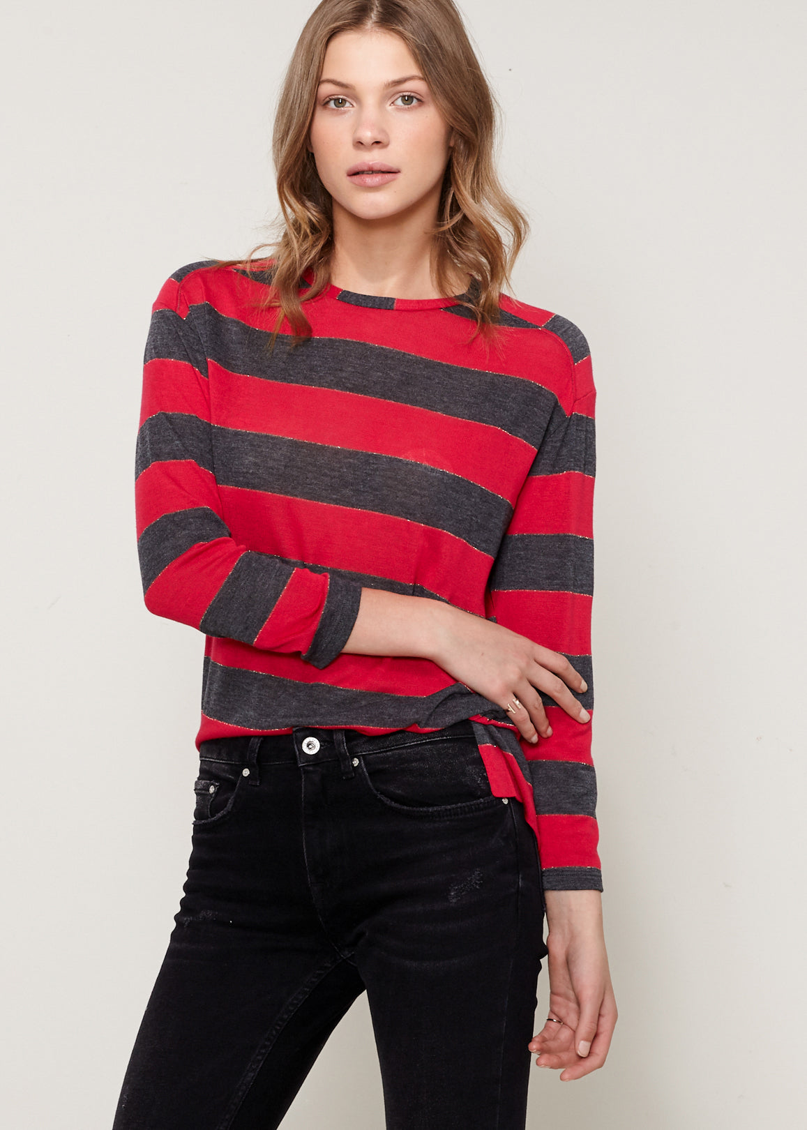 Women's Long Sleeve Crewneck Stripe Tee