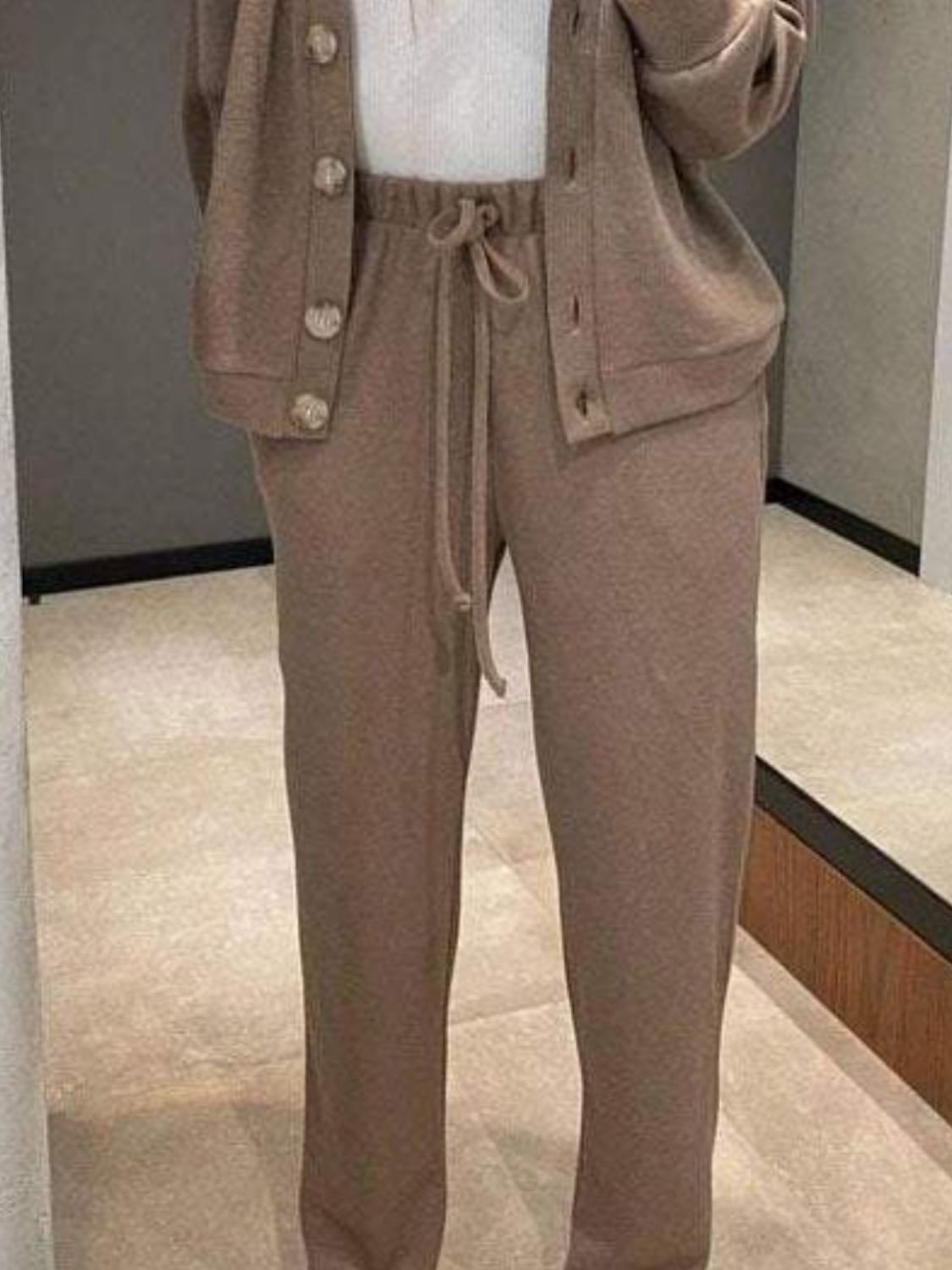 Full Size Button Up Long Sleeve Top and Pants Set