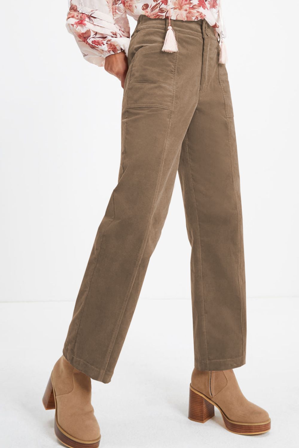 Half Elastic Waist Straight Pants