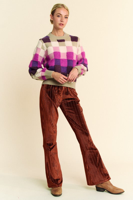 Davi & Dani Elastic Waist Knit Flare Pants