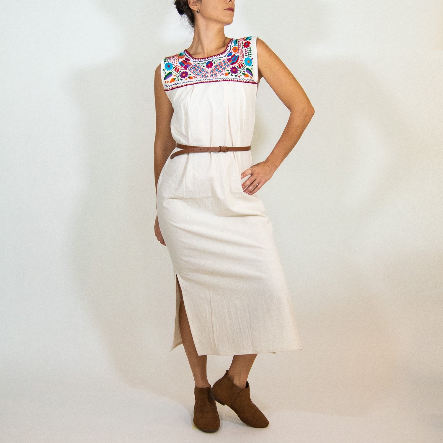 Maxi Isidra, White Mexican Embridered Dress