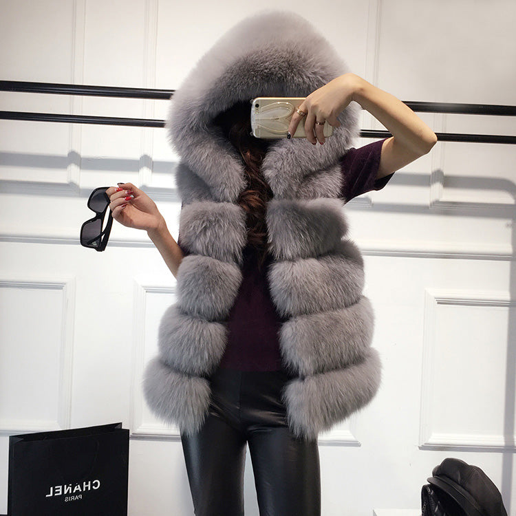 Winter Sleeveless Artificial Fox Fur Coat Gilet Faux Fur Jacket