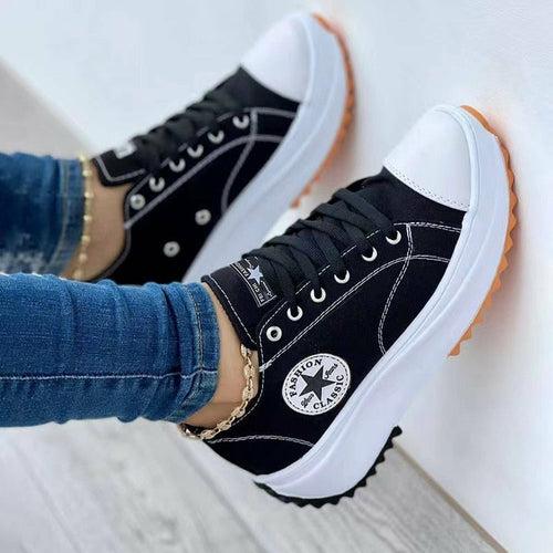 Flat Lace-Up Sneakers Pattern Canvas Casual Sport Shoes