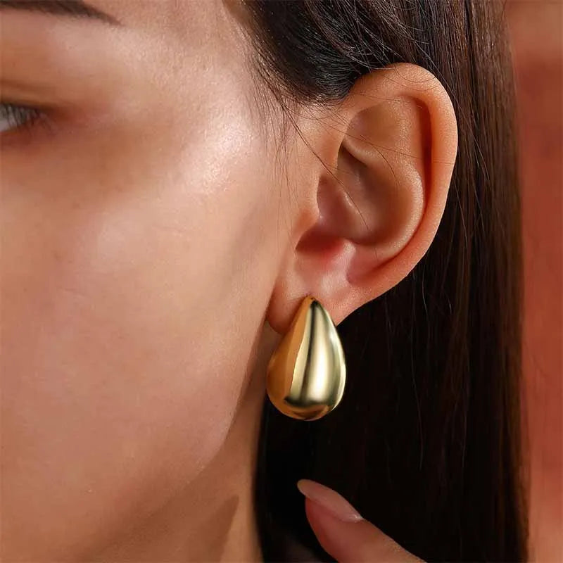 Vintage Gold Color Chunky Water Drop Dome Stud Earrings for Women