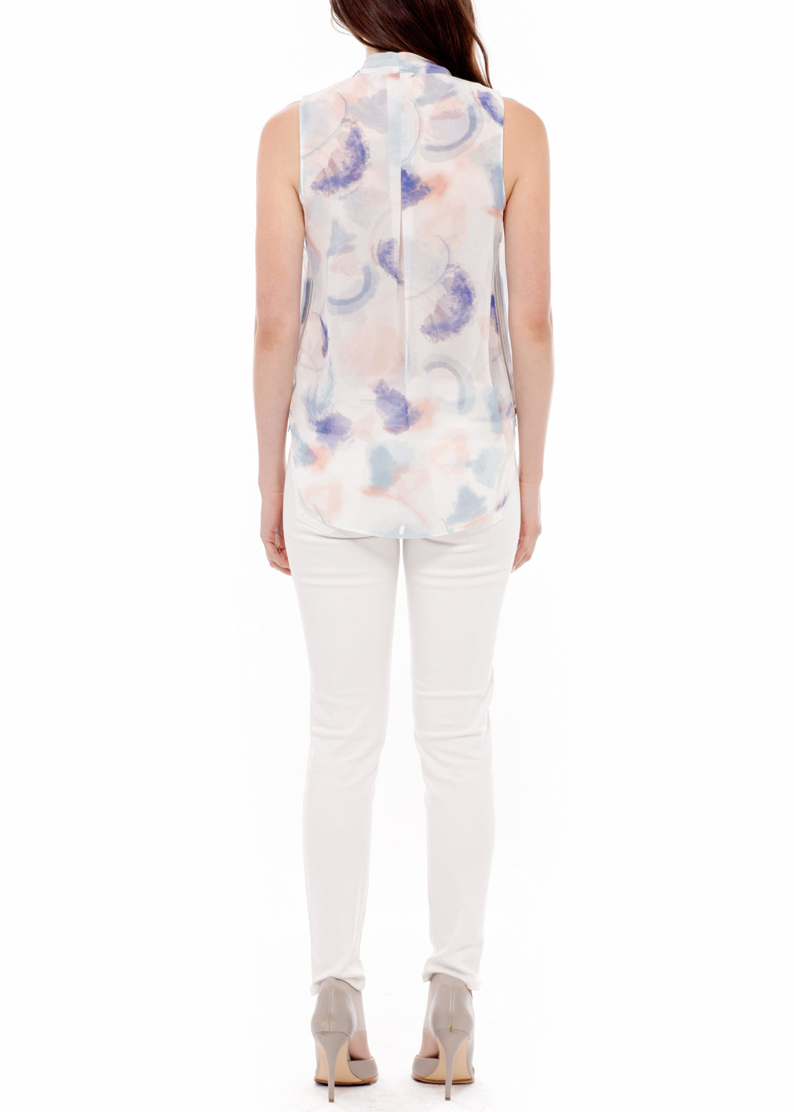 Women's Surplice Sleeveless Blouse In Water Color