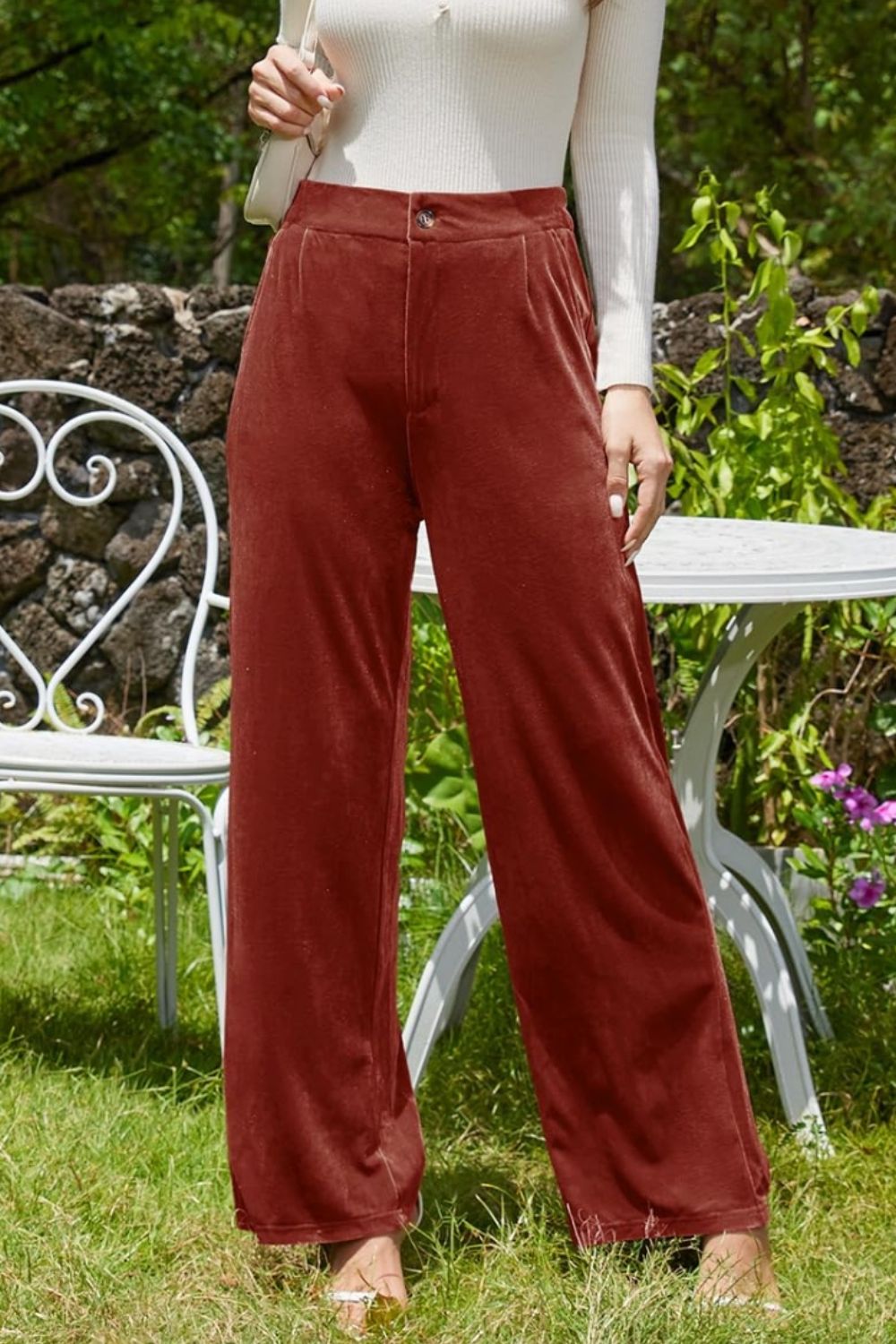 Velvet Wide Leg Pants with Pockets