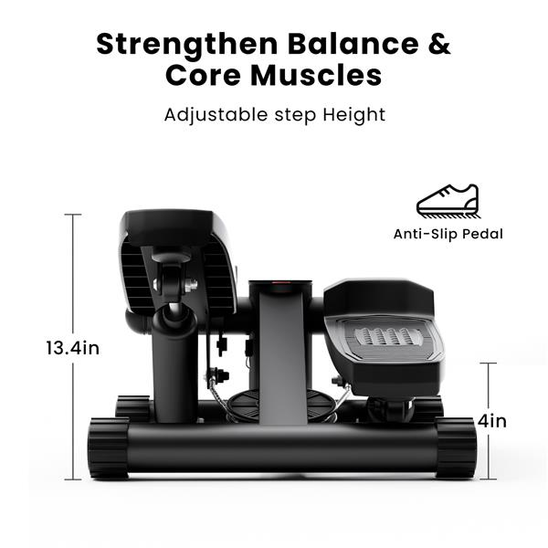 Hydraulic Fitness Mini Stepper with Resistance Bands and Display