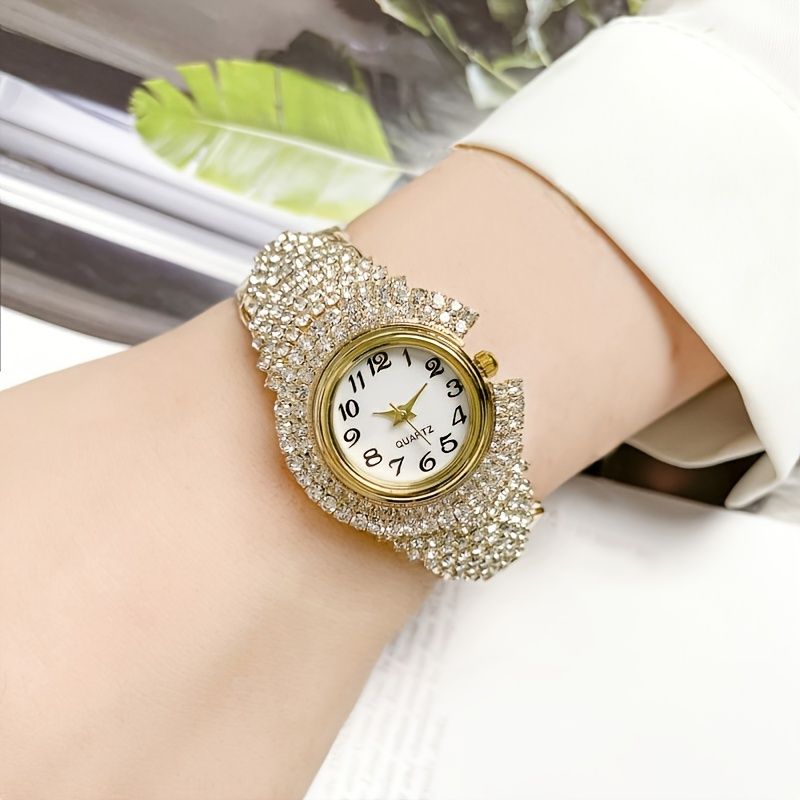 Women Girls Elegant Crystal Bangle Bracelet Round Dial Analog Quartz