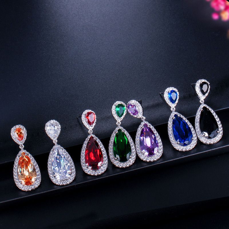 Classic Water Drop Earrings Micro Inlaid Zircon Long Earrings