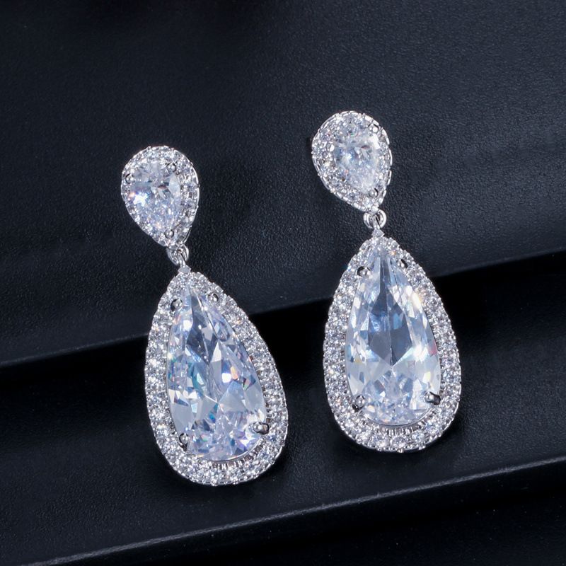 Classic Water Drop Earrings Micro Inlaid Zircon Long Earrings