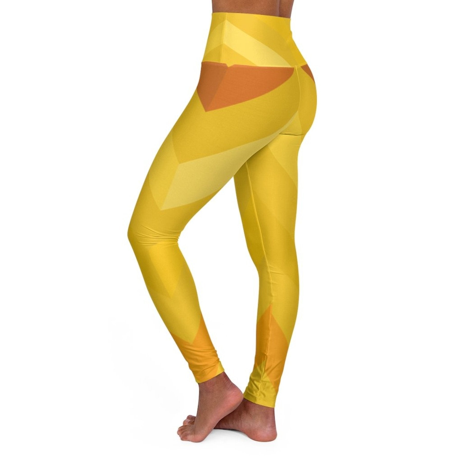 Womens High-waist Fitness Legging Yoga Pants, Gold Yellow Herringbone