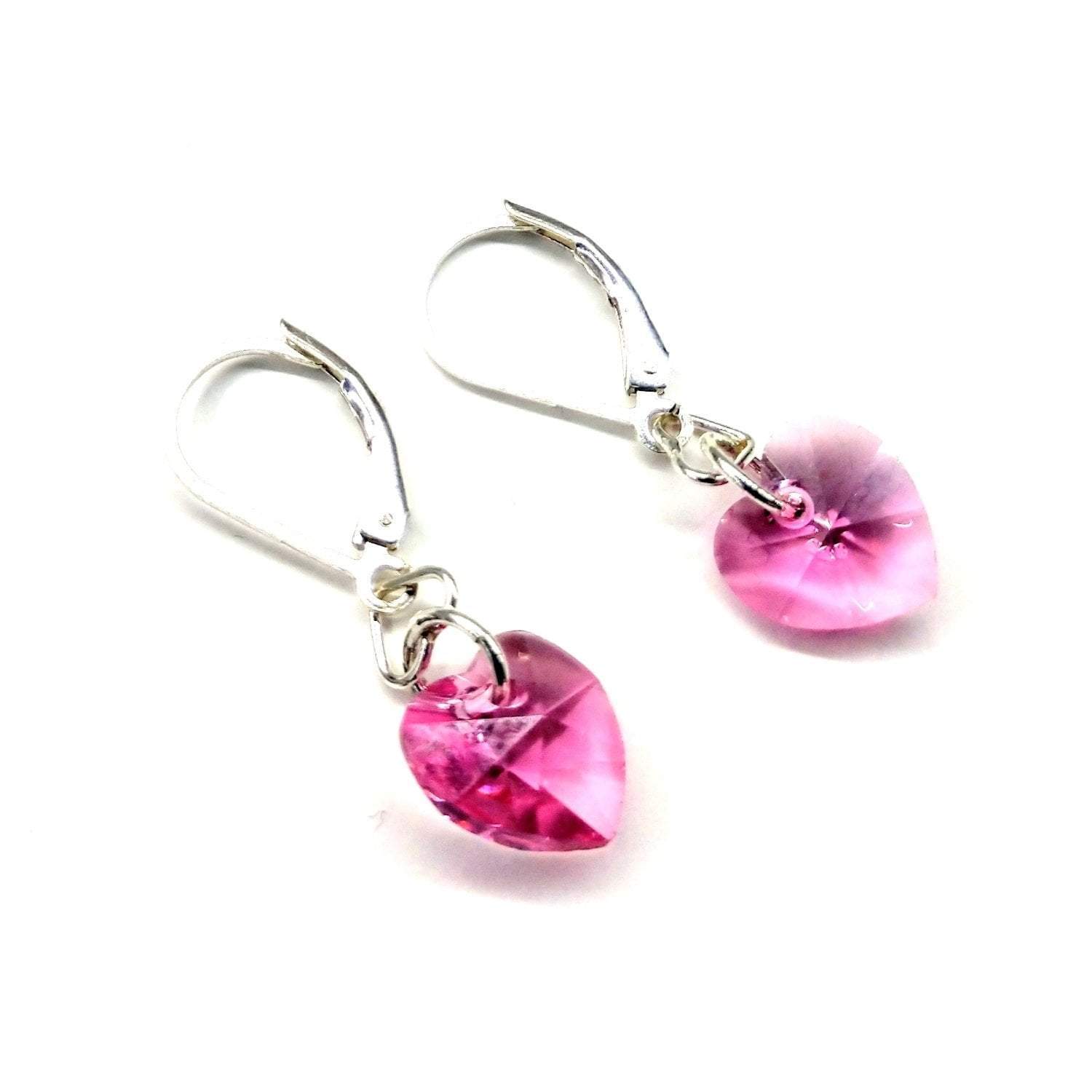 Sterling Silver Pink Crystal Heart Earrings