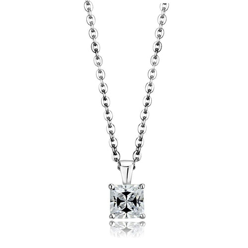 LOS893 - Rhodium 925 Sterling Silver Chain Pendant with AAA Grade CZ