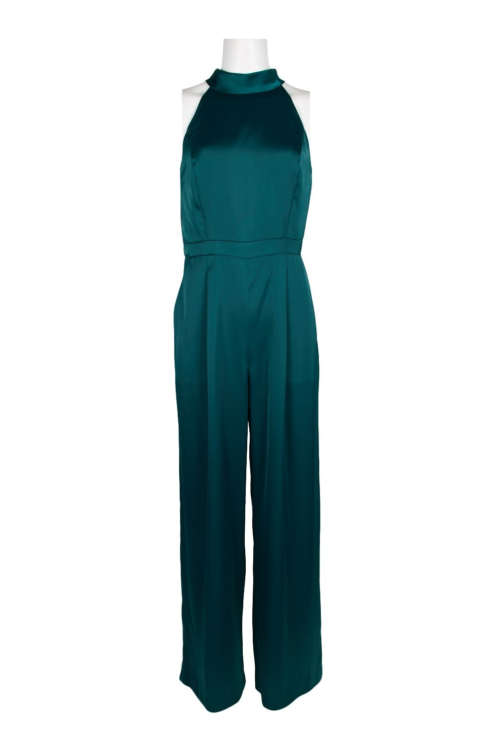 Tahari ASL Halter Tie Neck Sleeveless Pockets Solid Satin Jumpsuit